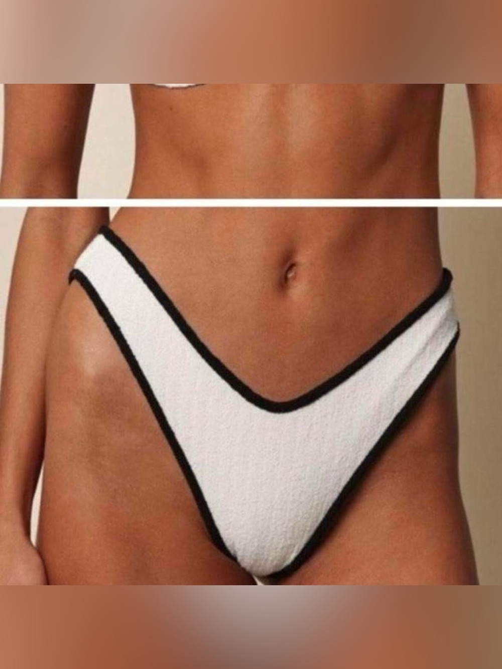 Montce Swim x Olivia Culpo NWT Cream / Black-Binded Added Coverage Lulu Bottom